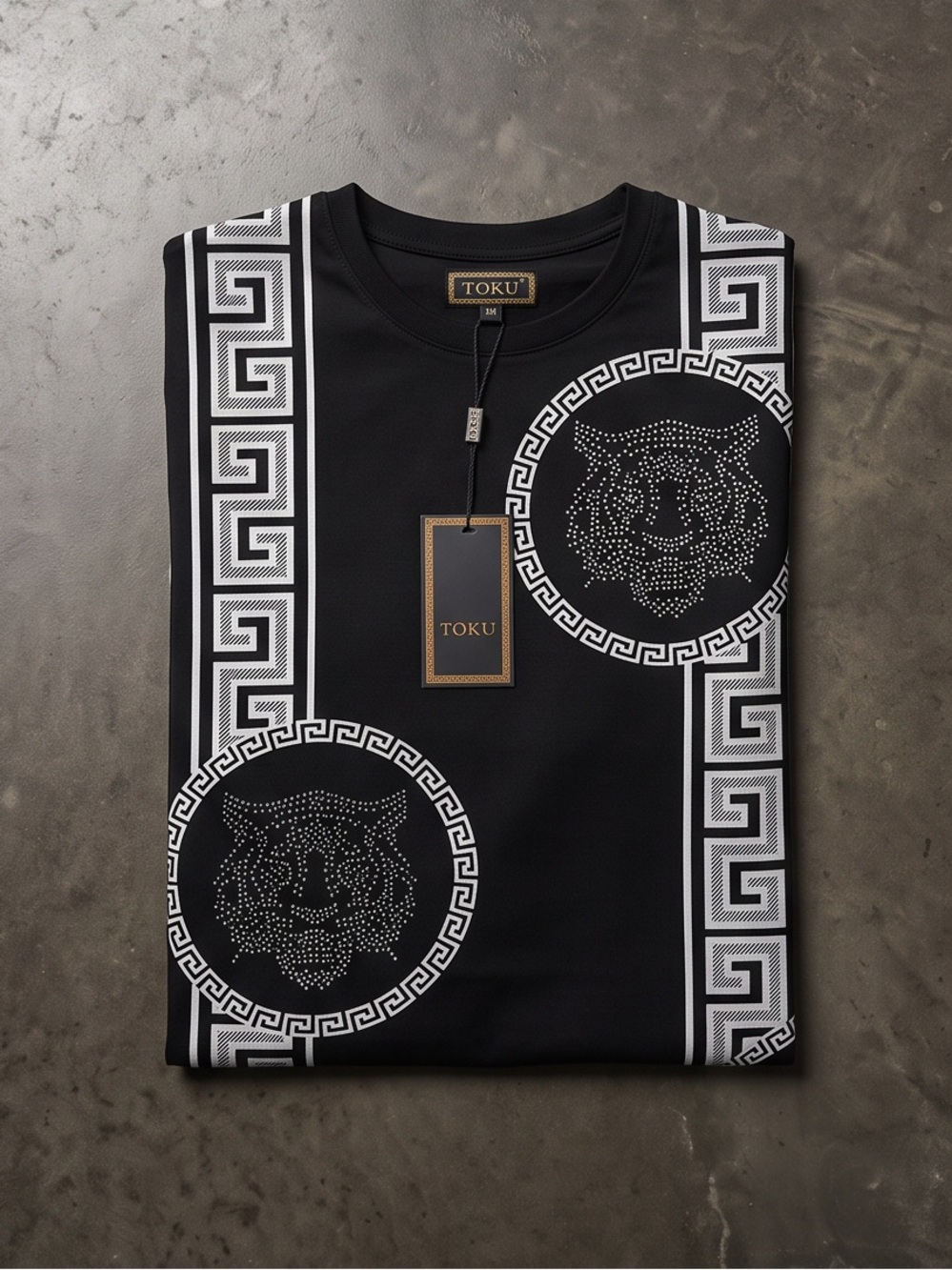 Men toku shirt black rhinestone crew neck modern fit - Picture 2 of 4
